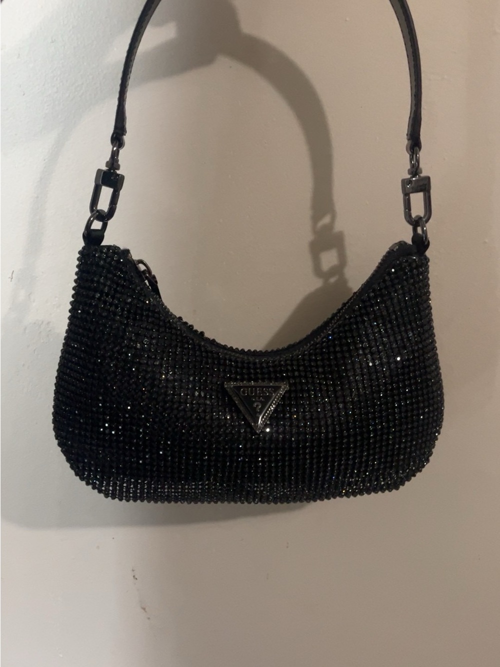 GUESS Black Crystal Beaded Shoulder Bag